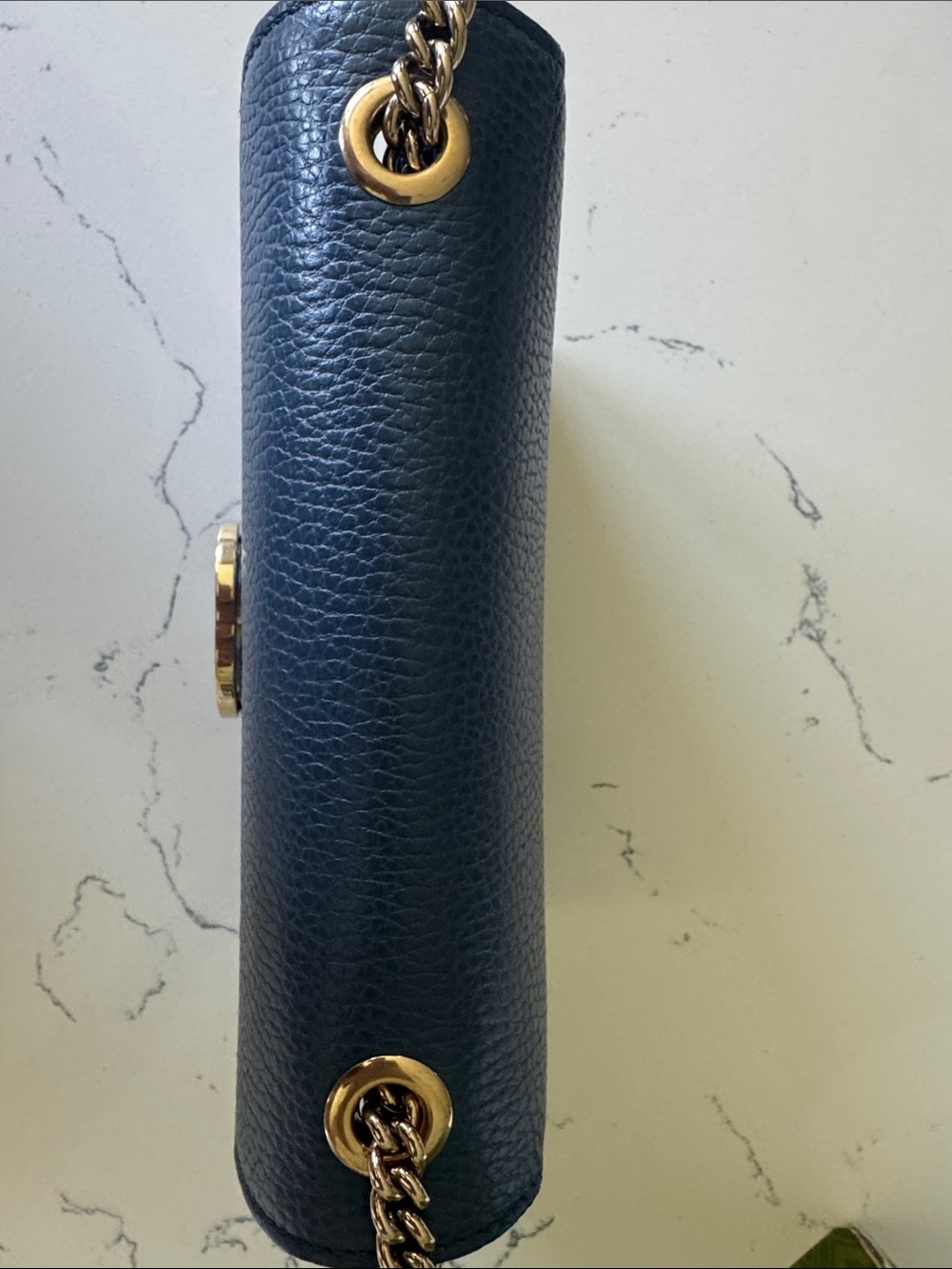 Gucci Navy Blue Pebbled Leather Crossbody with Gold GG Emblem - Picture 5 of 14